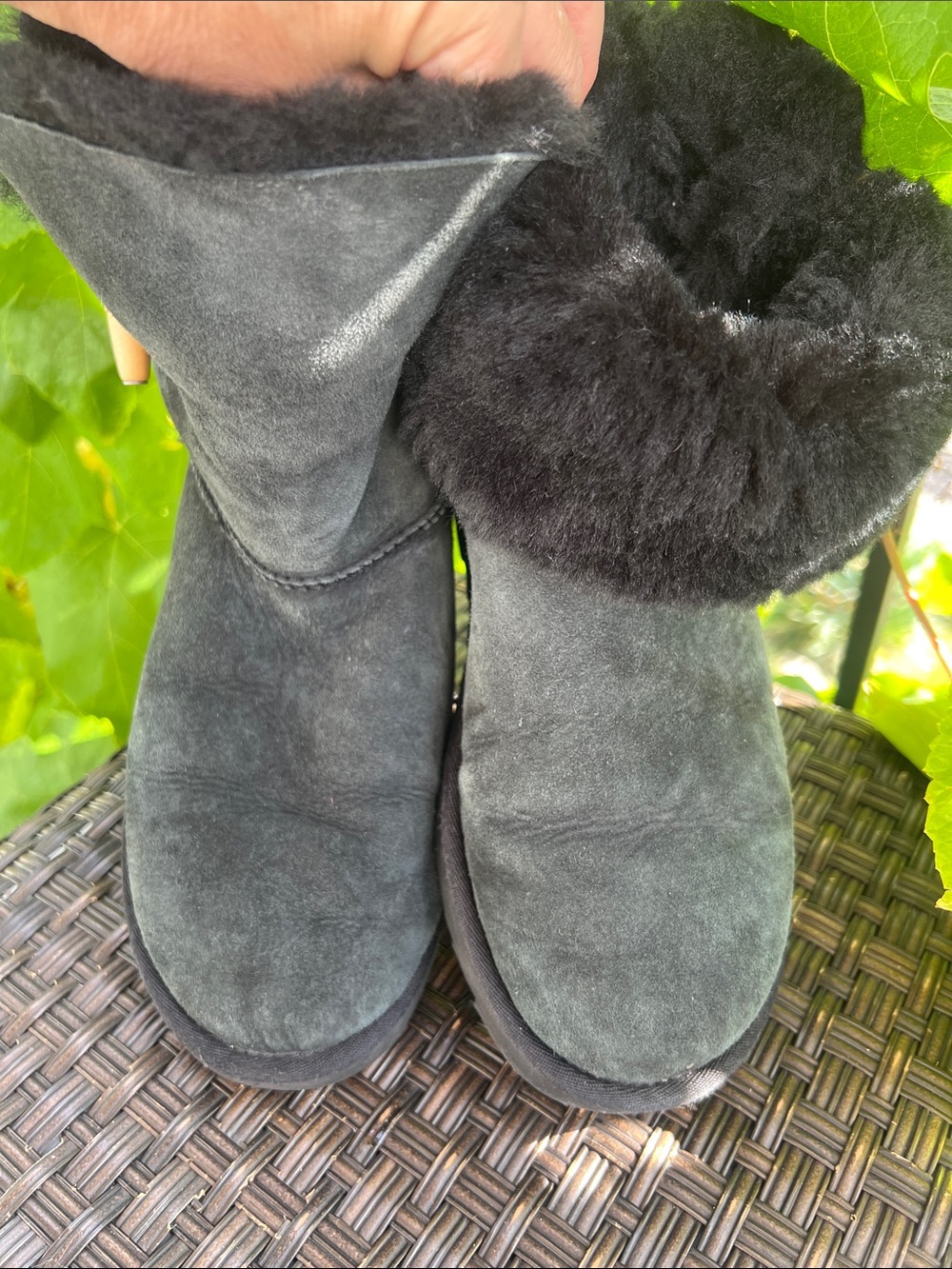 UGG Black Kelly Suede Shearling Boots with Tan Toggle - Picture 15 of 17